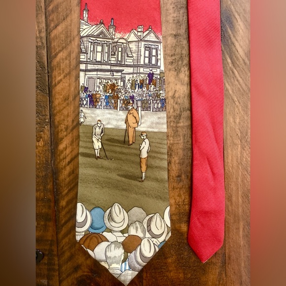 Vintage 90’s polo Ralph Lauren tie rare golf made by hand from pure silk red - Picture 2 of 11